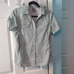 REI Green and White Plaid Short Sleeve Shirt